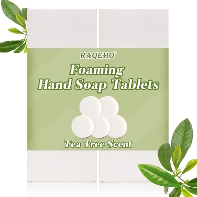 RAQEHO 20 FOAMING HAND SOAP TABLETS - FASTER DISSOLVING FOAM SOAP REFILLS TEA TREE FRAGRANCE HAND WASH TABLETS HAND WASH REFILL PORTABLE HAND SOAP REFILL FOR KITCHEN HOME HOTEL - Image 1